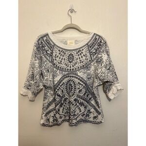 Maeve White and Black Patterned Blouse